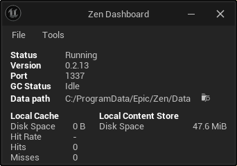 ZenDashboardにてZenServerが立ち上がった様子が確認できる